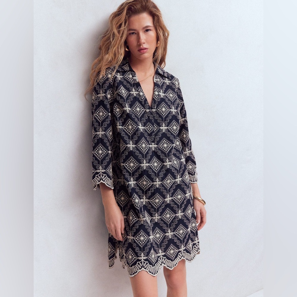 NWT Boden Carmen Broderie Short Dress in Navy Broderie